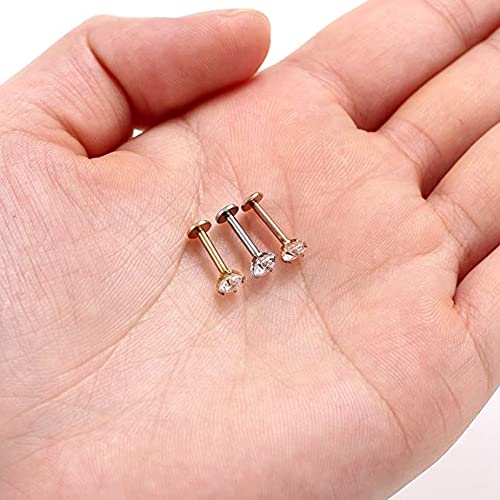 18g CZ Labret Cartilage Tragus Monroe Lip Nose Helix Diamond Studs Earrings for Women Men Stainless Steel Hypoallergenic Cubic Zirconia Minimalist Piercing Jewelry 2mm 3mm 4mm 5mm 4 Pairs Set