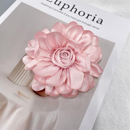 Dainty Fabric Rose Flower Large Brooch Lapel Pins Flower Brooches Pin Classic for Wedding Party Dance Banquet for Women Dress Suit Clothes Accessories Jewelry 100mm - color: Light Pink