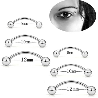 Bulk 20pc 16G Surgical Steel Curved Barbell 6mm-14mm Eyebrow Bar Ball Cone Ring Ear Piercing Jewelry Set - color: Shape: Ball, size: Bar Length: 10mm