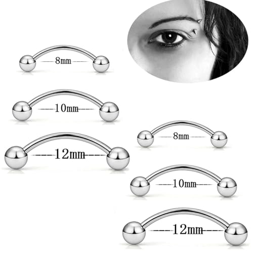 Bulk 20pc 16G Surgical Steel Curved Barbell 6mm-14mm Eyebrow Bar Ball Cone Ring Ear Piercing Jewelry Set - color: Shape: Ball, size: Bar Length: 12mm