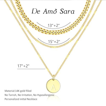 Initial Necklaces for Women Trendy, 14K Gold Plated Letter Necklace Stack Round Coin Disc Pendant Layered Choker Cuban Chain A-Z Gold Necklace Personalized Jewelry Gift Sets for Women - color: V