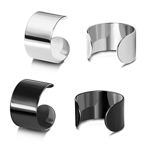 JEWELRIESHOP Earcuffs Stainless Steel Ear Cuffs Helix Cartilage Clip on Wrap Punk Earrings for Women Men Non Piercing Adjustable - color: 02. Steel Black