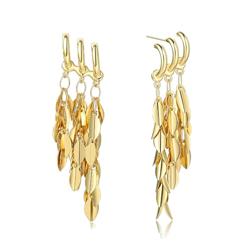 Sylph 14K 18K Gold Plated Chandelier Earrings for Women, Long Tassel Earring Huggie, Silver Leaf Dangle Drop Earrings, Dainty Bohemian Jewelry Gifts for Wedding Everyday Wear - color: B-Short Chandelier Earrings