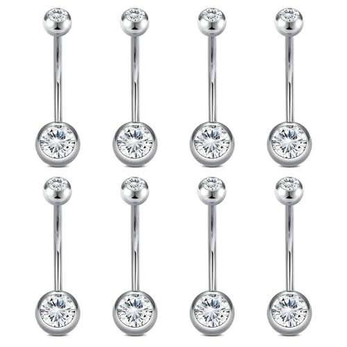VCMART 14g Belly Button Ring Belly Button Piercing Belly Rings Surgical Steel Belly Button Rings 6mm 8mm 10mm 12mm 14mm 16mm 18mm Short Long Bar Belly Piercing Jewelry for Women - style: A1 -8pcs, silver