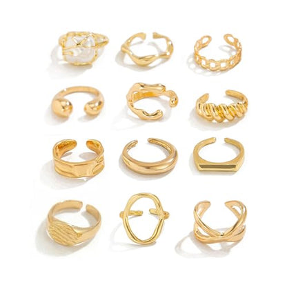 Airvess Gold Knuckle Rings for Women Trendy, Vintage Stackable Rings 14k Gold Plated Rings Sets Dainty Joint Finger Midi Ring Cute Rings Pack Festival Jewelry Gift - style: Chunky - 12 Pcs