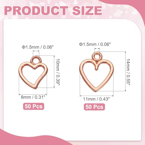MECCANIXITY Heart Charm, Alloy Love Heart Pendants Valentines Love Dangle Connector Charm Bulk for Jewelry Making Necklace Bracelet Earrings, Cyan - color: Rose Gold