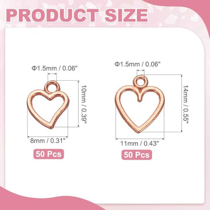 MECCANIXITY Heart Charm, Alloy Love Heart Pendants Valentines Love Dangle Connector Charm Bulk for Jewelry Making Necklace Bracelet Earrings, Cyan - color: Rose Gold