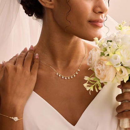 Pearl Necklaces for Women,Dainty Gold Pendant Necklaces Waterproof Jewelry | 14K Gold Plated Pearl Necklaces,Dainty Elegant Wedding Necklace,Small Cute Adjustable Minimalist Necklace,Non Tarnish Jewelry - color: GOLD-10