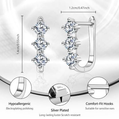 Cubic Zirconia Hoop Earrings for Women Small Huggie Hoops, 12MM - color: Silver