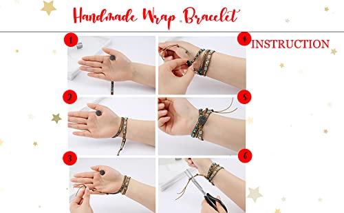 YGLINE Boho Handmade Wrap Leather Tube Crystal Stone Bracelet for Women - color: Topaz