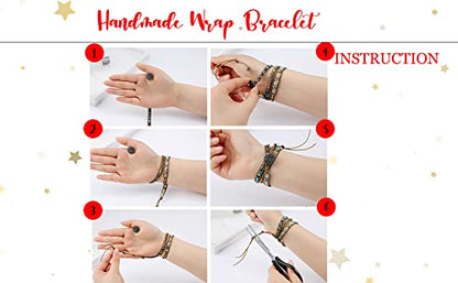 YGLINE Boho Handmade Wrap Leather Tube Crystal Stone Bracelet for Women - color: Topaz