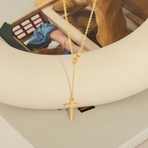 Lariat Necklace for Women, Dainty 14K Gold/Silver Plated Long Necklaces for Women Trendy Simple Layered Y-Shaped Pendant Necklace Adjustable Fashion Jewelry Gift - color: Gold, style: Infinity Cross Pendant