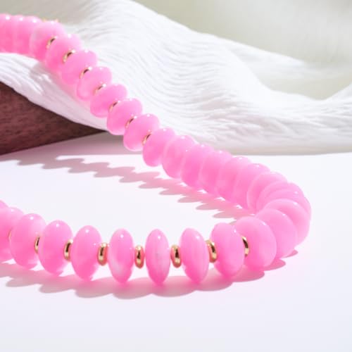 Acrylic Beaded Necklace for Women,Beach Strand Jewelry Gifts | Statement Necklace,Cute Trendy Handmade Jewelry for Women,Chunky Beaded Necklace,Resin Beads Choker - color: Pink