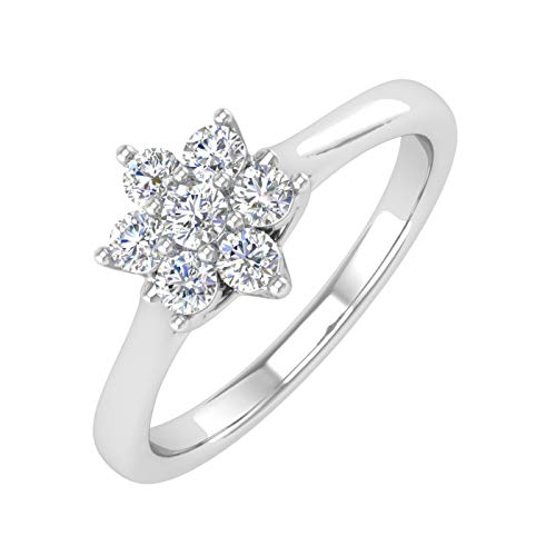 1/4 Carat Flower Shaped Cluster Prong Set Diamond Ring Band 10K Solid Gold - color: White Gold