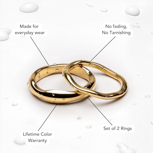 Gold Rings for Women Men Non Tarnish, Waterproof Chunky 14K Gold Plated Dainty Stackable Rings Trendy Statement Pinky Thumb Rings Engagement Eternity Wedding Band Ring Stacking Gold Jewelry Size 3 4 5 6 7 8 9 10 11 - color: Gold, size: 4