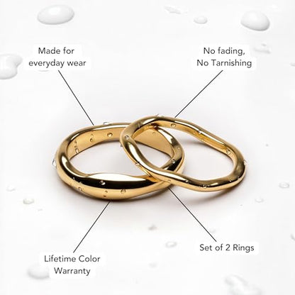 Gold Rings for Women Men Non Tarnish, Waterproof Chunky 14K Gold Plated Dainty Stackable Rings Trendy Statement Pinky Thumb Rings Engagement Eternity Wedding Band Ring Stacking Gold Jewelry Size 3 4 5 6 7 8 9 10 11 - color: Gold, size: 4