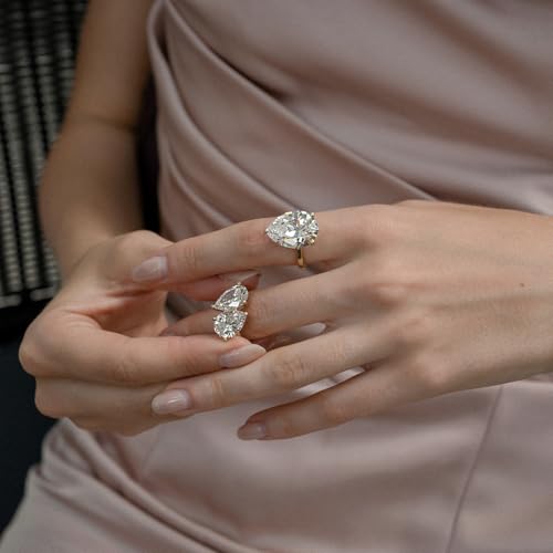 DIAMONBLISS Marilyn Monroe 10-Carat Big Solitaire Ring For Women | 14K Gold Plated 925 Sterling Silver Glamorous Cocktail Ring | 100 Facet Cubic Zirconia CZ Simulated Diamond - style: Pear 10 Carats