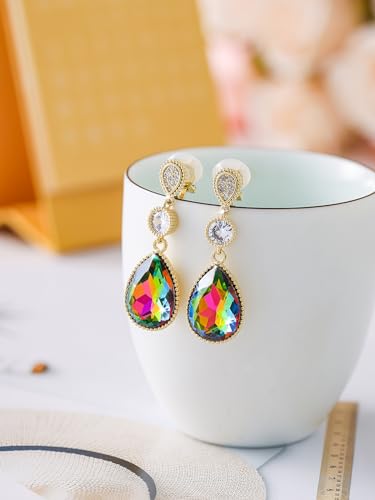 Clip On 18 * 13MM Big Crystal Dangle Non Pierced Earrings for Women 14K Gold Plated Jewelry - color: Nov-Citrine-14K Gold Plated
