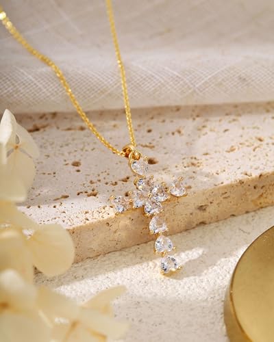 Cross Necklace for Women, 14K Gold Plated Cubic Zirconia Cross Pendant Necklace, Trendy Christian Jewelry Gifts for Baptism First Communion Christmas - color: Style F - Gold