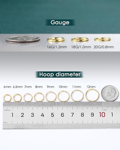 14K Solid Gold Nose Rings, Yellow Gold, 18g/16g/20g | For Women Man, Real Gold, 14Kt, Tiny Seamless Hoop, Nose Piercing, Cartilage Earring, Hypoallergenic - color: HoopA, size: 16g- 6mm