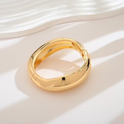 Chunky Gold Bangle Bracelets for Women Trendy Wide Hinged Open Cuff Bangle Bracelet Boho Thick Statement Gold Bracelets Am Cuff Wist Bracelets - color: Wide Irregular Bangle