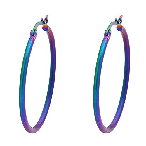 Rounded Hoops Earrings (20mm-60mm Diameter) - color: Rainbow 30mm