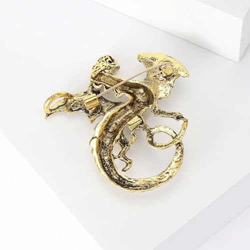 HETICA Vintage Animal Dragon Skull Wolf Crown Lion Brooch for Men Women Suit Tie Dress Lapel Pin Fashion Jewelry - style: Vintage Gold Dragon