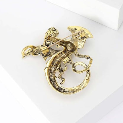 HETICA Vintage Animal Dragon Skull Wolf Crown Lion Brooch for Men Women Suit Tie Dress Lapel Pin Fashion Jewelry - style: Vintage Gold Dragon