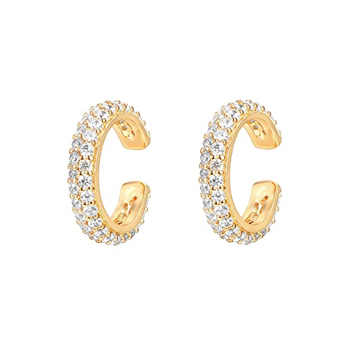 PAVOI 14K Gold Plated CZ Ear Cuff Earrings for Women, Clip On Cartilage | Hypoallergenic Huggie Ear Cuffs with Cubic Zirconia - style: Pave
