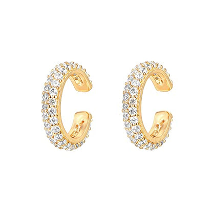 PAVOI 14K Gold Plated CZ Ear Cuff Earrings for Women, Clip On Cartilage | Hypoallergenic Huggie Ear Cuffs with Cubic Zirconia - style: Pave