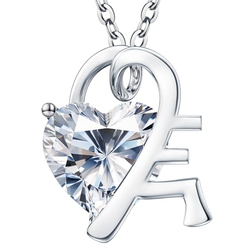 ForeverLove Heart Necklaces for Women, 4-2 Carats Heartshap Moissanite, Silver Pendant Jewelry, Anniversary Birthday Gifts for Wife, Girlfriend, Daughter, Mom - style: E Initial 3.0 Carats Heart Moissanite Sterling Sliver Necklace