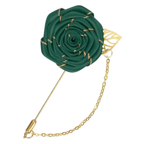 M METERXITY Rose Brooch Pin Cloth Rose Flower with Gold Leaf Brooch, Rose Flower Lapel Pin for Men Wedding Accessories/Suit Tuxedo Corsage Wedding Party Brooch - color: Dark Green