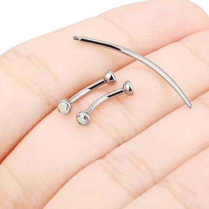 F136 Titanium 16g 6/8/10mm Eyebrow/Rook/Snug/Vertical-Labret/VCH/Snake-Eyes/Anti-Tragus/Christina/Daith/Belly-Button/Bridge/Hood/Surface Curved Barbell Piercing Jewelry for Women Men - color: AB, size: 8 mm (5/16 in)