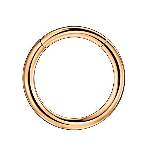 316L Surgical Steel Hypoallergenic Hinged Nose Ring Hoop for Women & Men | Seamless Clasp, Used in Nostril, septum, lip, and all ear piercings. 20 Gauge to 6 Gauge, Inner Diameter 5mm to 22mm - color: 18k rose gold-plated, size: 8 Gauge 16mm