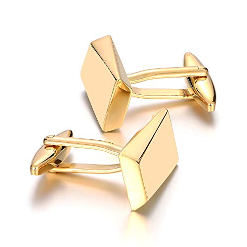 Cufflinks for Men, Stainless Steel Cuff Links Mens for Wedding Business Gifts, Silver, Black, Gold - color: Gold