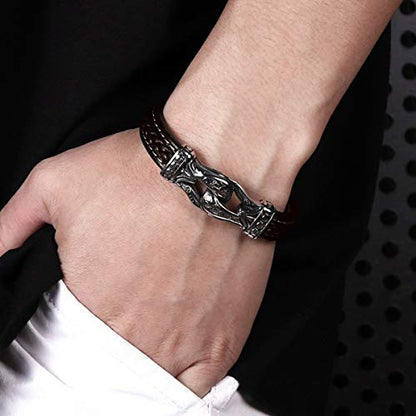 Men's Braided Leather Bracelet Wristband Cuff Bracelet for Men Gifts Stainless Steel Clasp - color: Brown 2