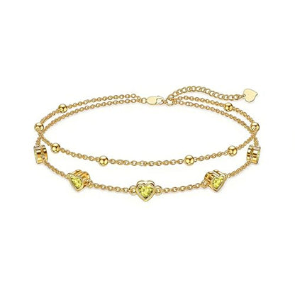 Midari 18K Yellow Gold Gemstone Birthstone Anklet Bracelet Heart Jewelry with 12 Months Birthstone Birthday Gifts for Women Wife Her Daughter Mom - color: 11-Nov-Citrine, size: Anklet 9"-11"