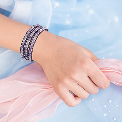 Genuine Stone Wrap Bracelets for Women Natural Crystal Beaded Wrap Bracelet 2/3/5 Adjustable Bohemian Bracelets Jewelry Gifts for Women Mom - color: amethyst(3 wraps)