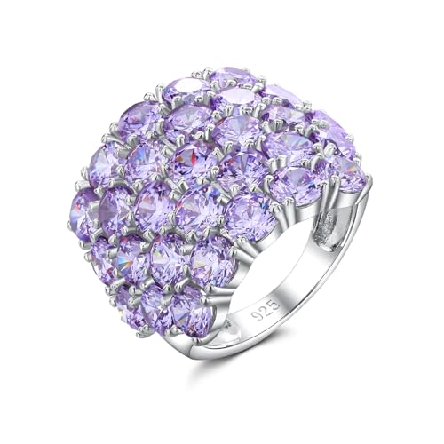 925 Sterling Silver Pave Birthstone Chunky Statement Rings for Women Men | 14K Gold Plated/Silver Large Dome Ring Birthday Cocktail Jewelry,Size 6 to 10(with Gift Box) - color: 06-Created Alexandrite-Jun.