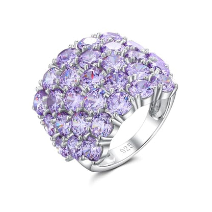 925 Sterling Silver Pave Birthstone Chunky Statement Rings for Women Men | 14K Gold Plated/Silver Large Dome Ring Birthday Cocktail Jewelry,Size 6 to 10(with Gift Box) - color: 06-Created Alexandrite-Jun.