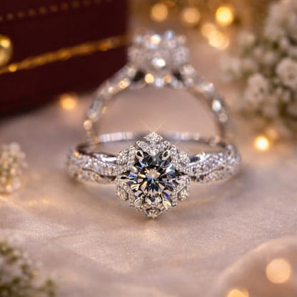 925 Sterling Silver Plated Diamond Ring Hollow Out Flower Ring Cz Simulated Diamond Star Ring Crystal Rings Delicate Everyday Ring for Women (Silver, 8) - size: 8