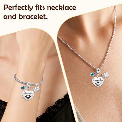 Birthday Gifts for Women Birthstone Charms for Bracelets Necklaces Jewelry Gift for Mom Wife Daughter Granddaughter Niece Sister Girlfriend - color: December