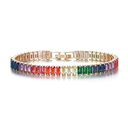 FANZE Gold Plated Cubic Zirconia Tennis Bracelets for Women Dainty Trendy Adjustable Bracelet Jewelry Gift for Ladies Wedding Mother Birthday Anniversary - style: Style 3-gold