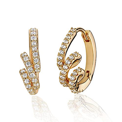 Huggie Hoop Earrings 14K Gold Plated Cubic Zirconia Dainty Simple Cute Beads Elegant CZ Circle Small Hoop Earring for Women Minimalist Handmade Hypoallergenic Jewelry - color: CZ-Winding
