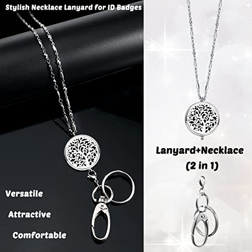 Lanyards for ID Badges and Keys, ID Badge Holder with Lanyard | Stainless Steel Keychain Diffuser Necklace Lanyard, Badge Lanyards for Women Teacher Nurse Work Jewelry Family Tree - color: 4-family Tree