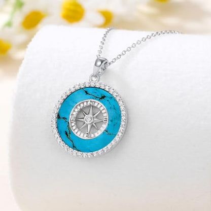 AOBOCO 2026 Graduation Gifts 925 Sterling Silver Compass Pendant Necklace High School College Graduation Jewelry Gifts for Women Daughter - style: C-Turquoise