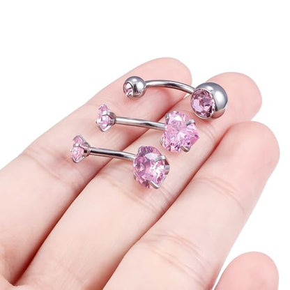 Belly Button Rings Surgical Steel Internally Threaded Belly Button Ring 10MM/12MM/14MM/16MM Navel Rings for Women Clear CZ 14G Long Bar Navel Piercing Jewelry - color: pink, size: 10mm bar length