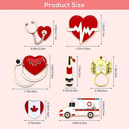 Cute Medicine Enamel Lapel Pin Set, LEEFONE 7 PCS Cartoon Stethoscope Heart Beat Badges Brooch Pins for Doctor Nurse Medical Students Clothing Bags Women Men