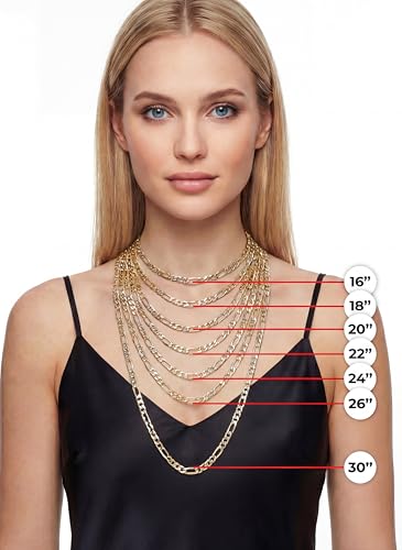LION & RAM Solid 18k Gold Plated 925 Sterling Silver 3.4mm Width Diamond Cut Two Tone Pave Figaro Chain Necklace for Men & Women | Made in Italy - size: Length 20" (weight 8gm)