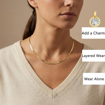 Birthstone Gold Collar Necklace, 14K Gold Herringbone Choker Necklace, Snake Chain Necklace for Women